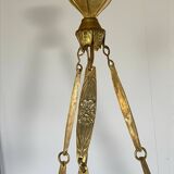 Art Deco glass and bronze pendant light/basin signed Degué