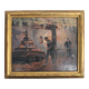 Oil on hardboard "Two workers at the press" post-impressionist painting