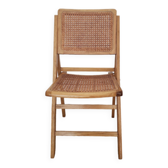 Chaise pliante en bois et cannage