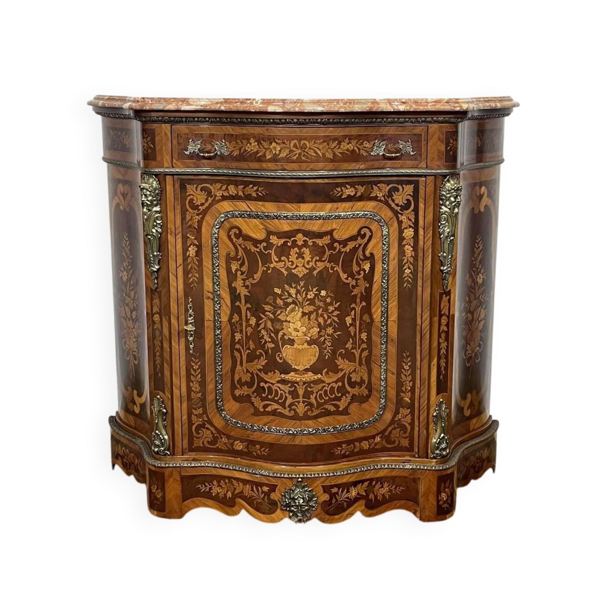 Buffet marqueté en bois de rose, hêtre et dessus marbre