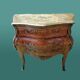 Petite commode tombeau, style Louis XV Régence - Loupe d'orme et marbre vert.