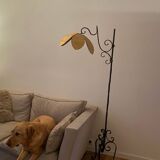 Wrought iron tripod floor lamp & flower lampshade
