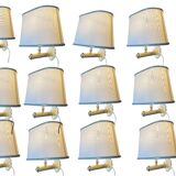 Italian Brass Sconces set of 12 with Satin Shades, 1980s