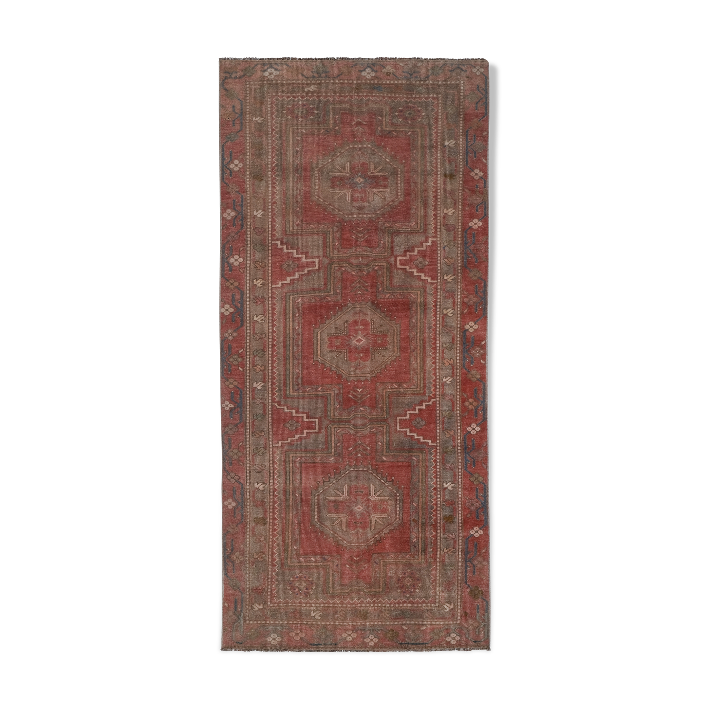 Vintage tribal geometric caucasian runner rug hand-knotted oriental carpet
