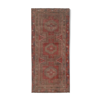 Vintage tribal geometric caucasian runner rug hand-knotted oriental carpet
