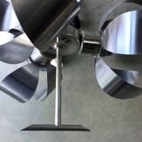 Space-age pendant lamp with 3 stainless steel lights and brushed aluminum adjustable in height - design 1970