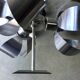 Space-age pendant lamp with 3 stainless steel lights and brushed aluminum adjustable in height - design 1970