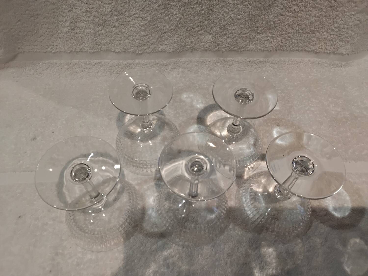 5 Baccarat crystal champagne glasses, Nancy model, before 1936
