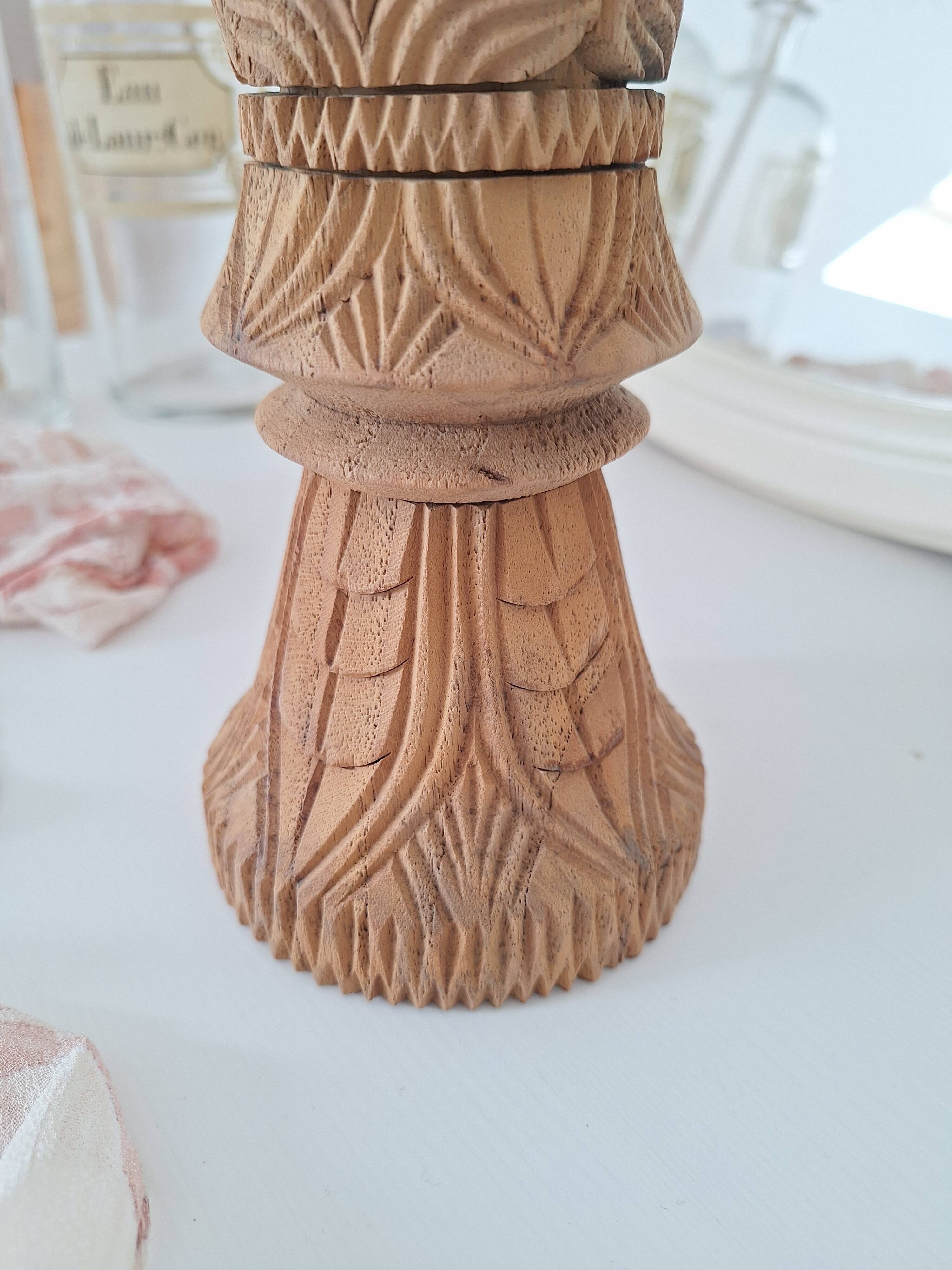 Carved solid wood vase