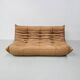 French Togo 3-seater sofa in camel leather attributed to Michel Ducaroy for Ligne Roset