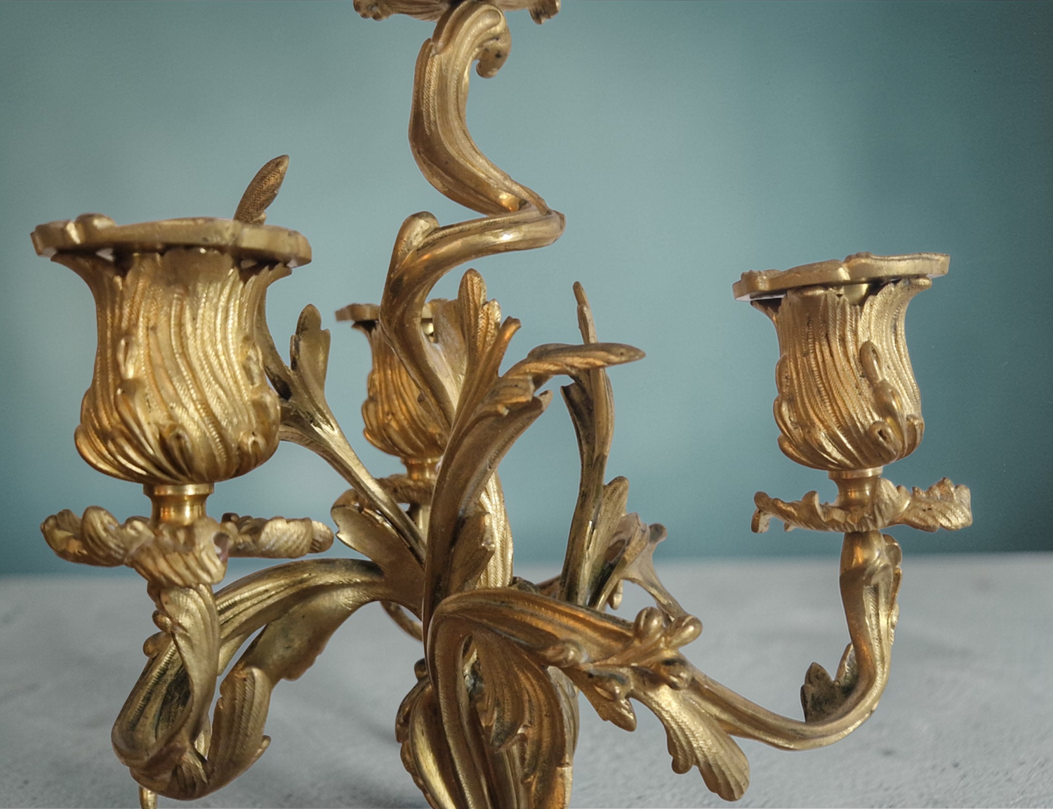 Pair of gilded bronze candelabra – Louis XV style – 19th century