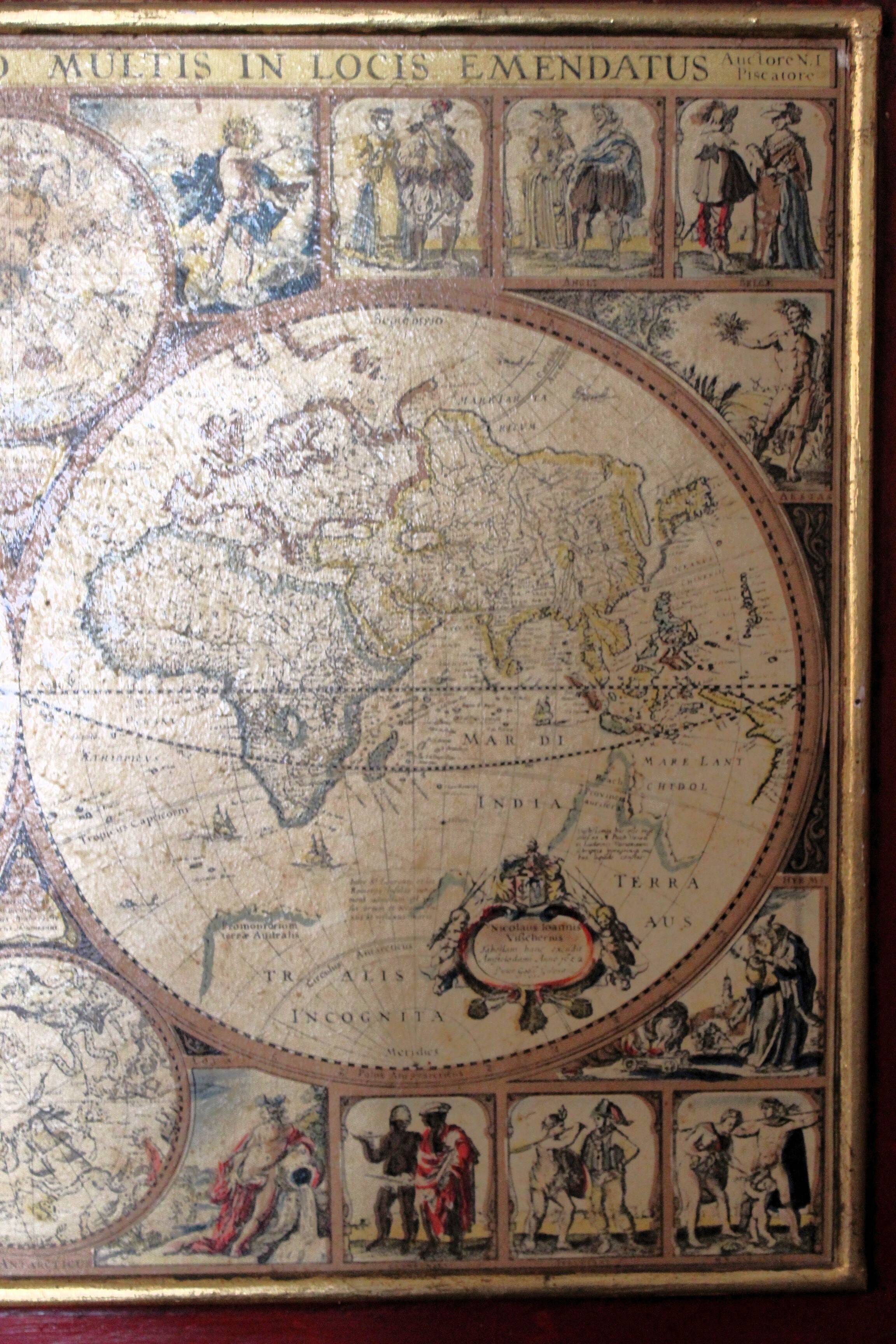 Cadre planisphère vintage reproduction XVIIème