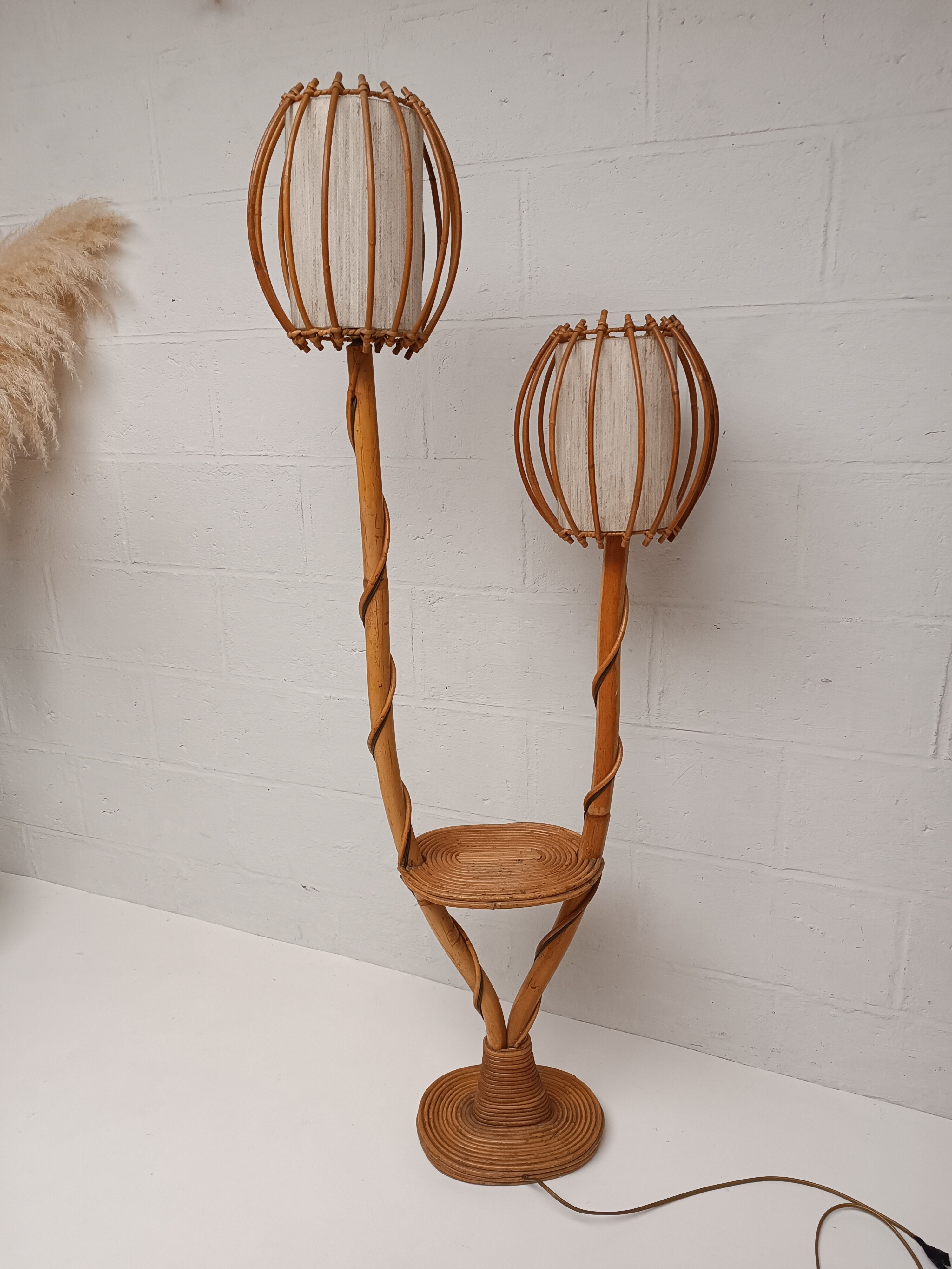 Bamboo and rattan floor lamp 2 fires 60s