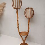 Lampadaire  bambou et rotin   2 feux années 60
