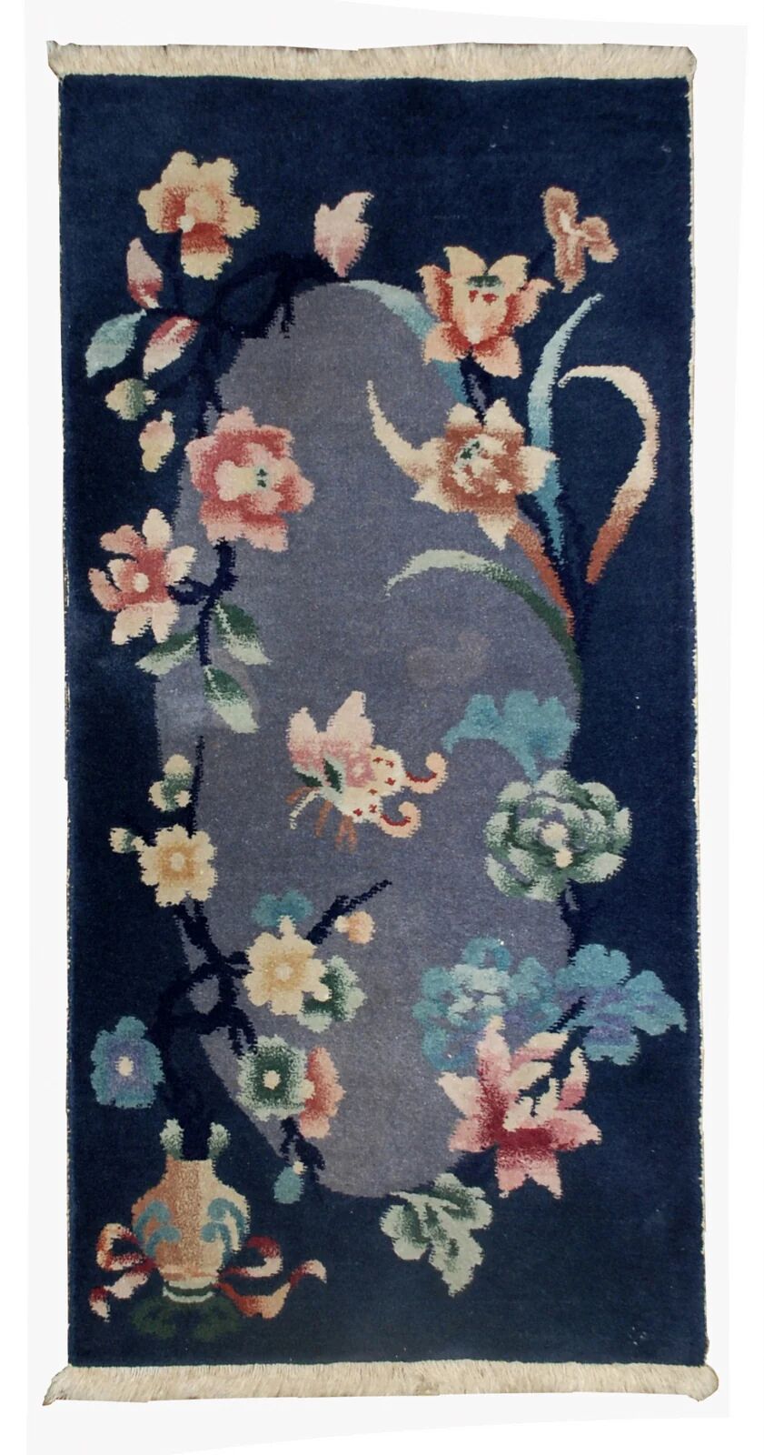 Handmade antique Art Deco Chinese rug 2' x 3.10' (61cm x 120cm) 1920s - 1B530