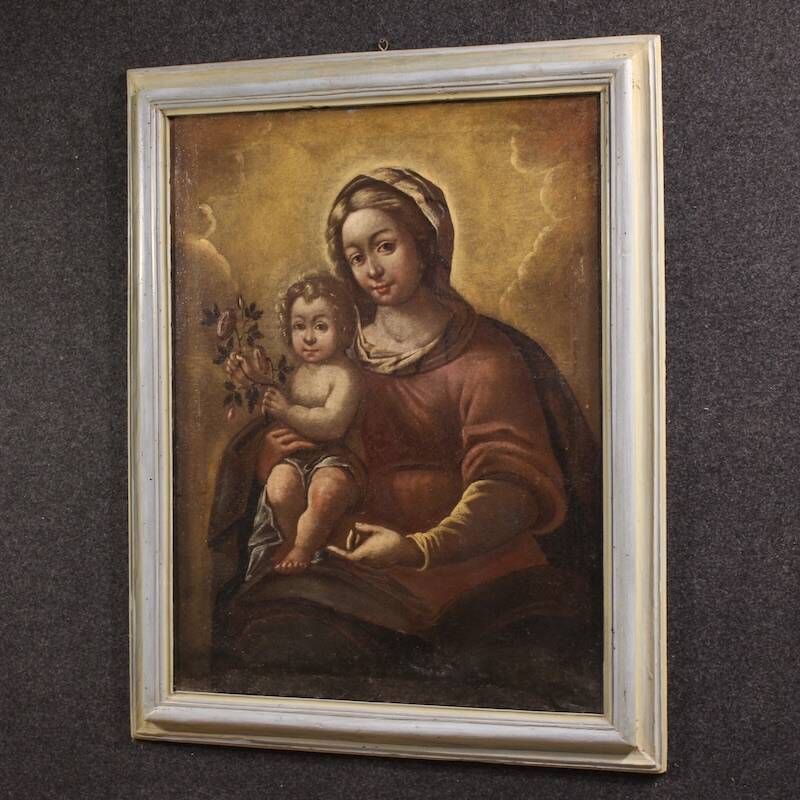 Antique Italian painting, Madonna and Child, from the 17th century