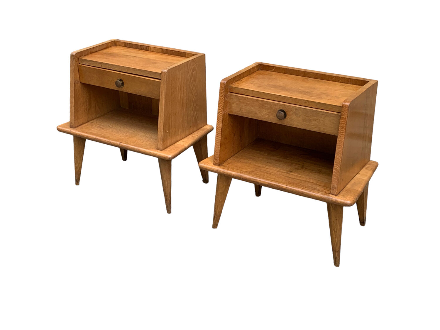 Pair of bedside feet compass solid oak vintage 1950