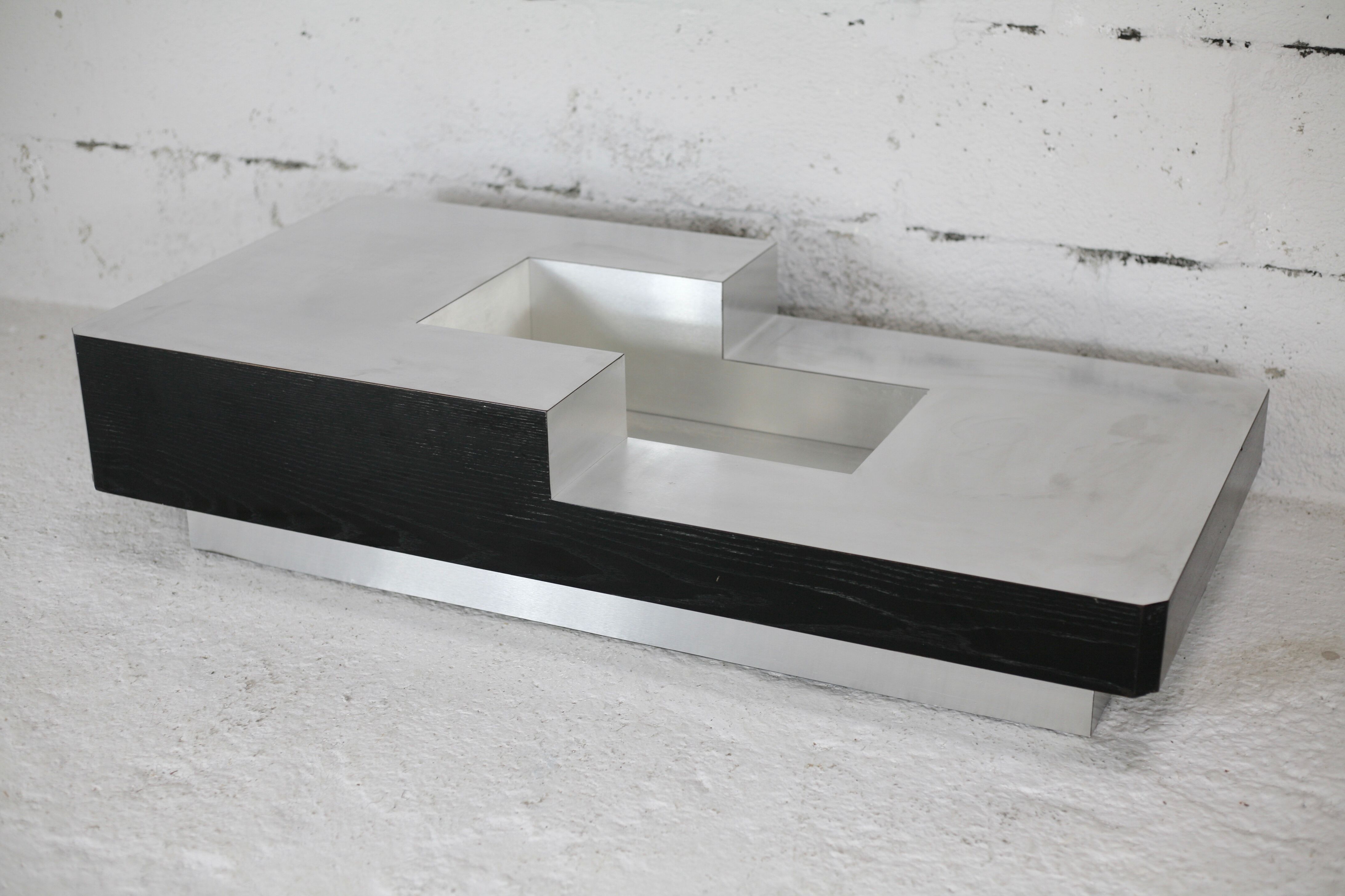 Coffee table "Space Age", wood, aluminum veneer, France, circa 1970