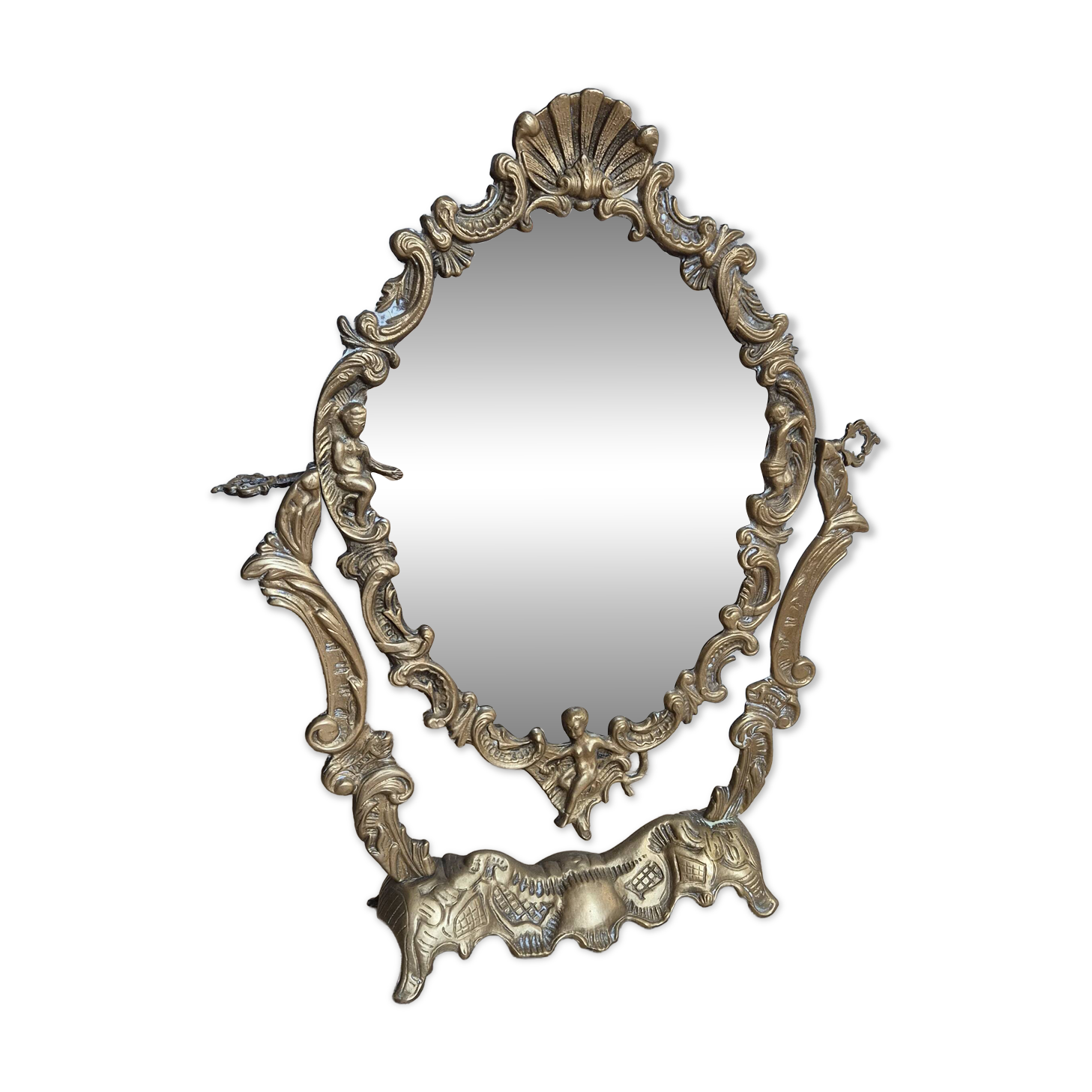 Antique table mirror in bronze — Louis XV Rococo style — 1900-1920