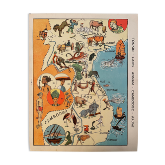 Old poster map of Tonkin Laos - 1931