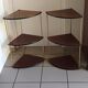 Pair of vintage corner shelves in wood and gold metal, 1960s