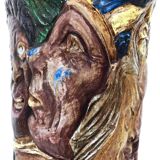 Unique Vintage Hand-Painted Vase with Faces Ascribable to Tullio d'Albisola