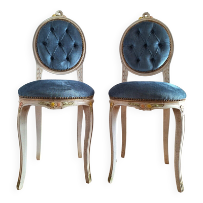 Paire de chaises médaillon anciennes, sièges de boudoir style Louis XV