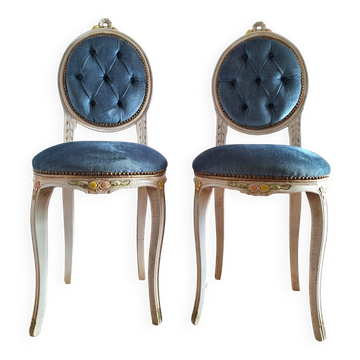 Pair of antique medallion chairs, boudoir seats in Louis XV style.