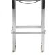 Contemporary kitchen bar stool in aged silver steel and black leather.