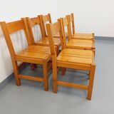 Set of 6 vintage Les Arcs chairs in pine from the 60s 70s