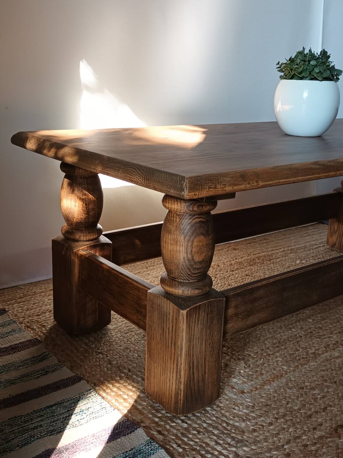 Vintage Brutalist Solid Oak Coffee Table