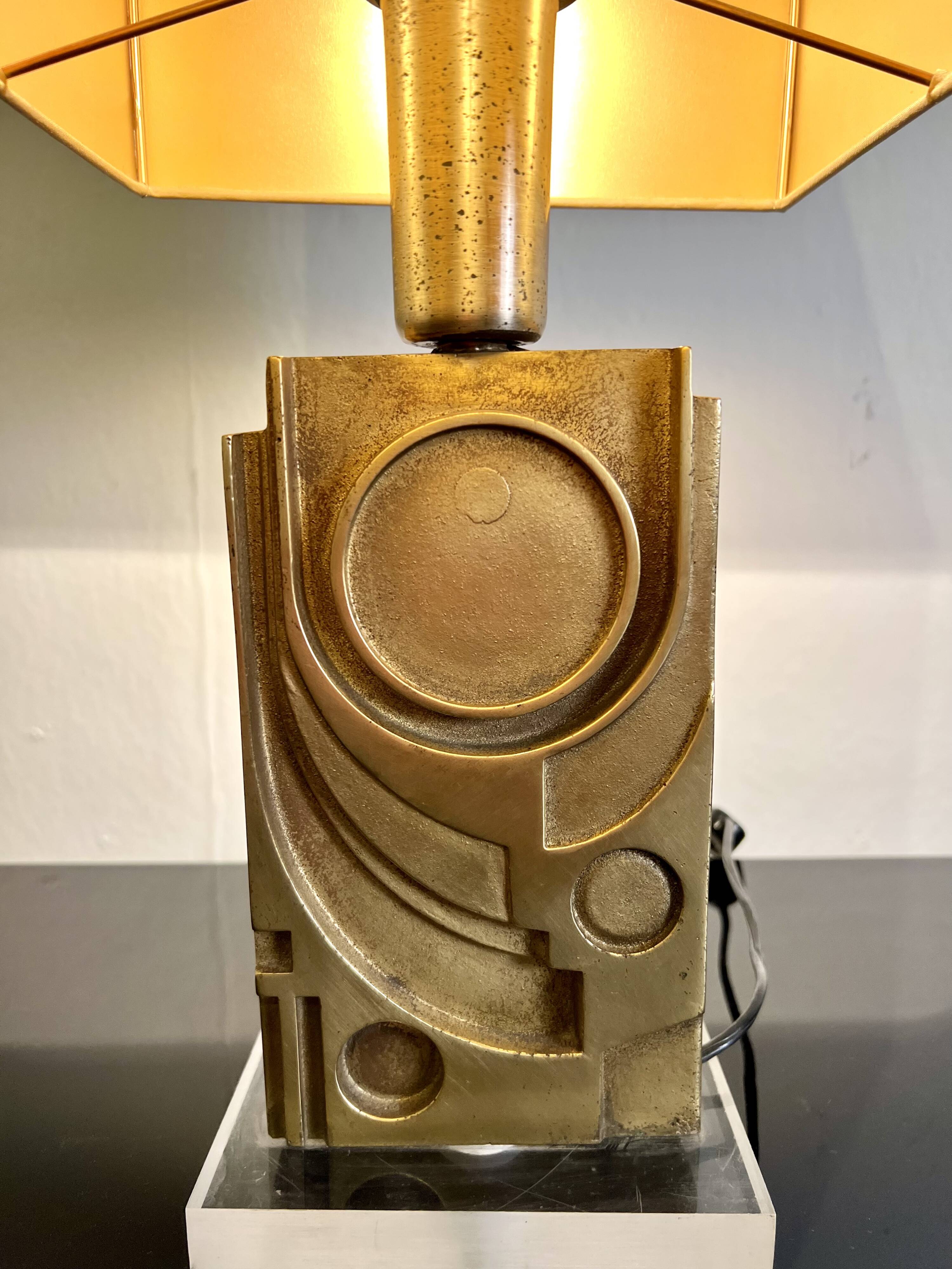 Table Lamp by Giuseppe Calonaci, Plexiglas & Brass, Italy, 1971, Signed