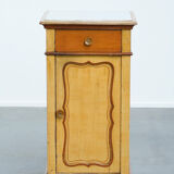 Antique wooden 1-door hallway/nightstand with a light marble top