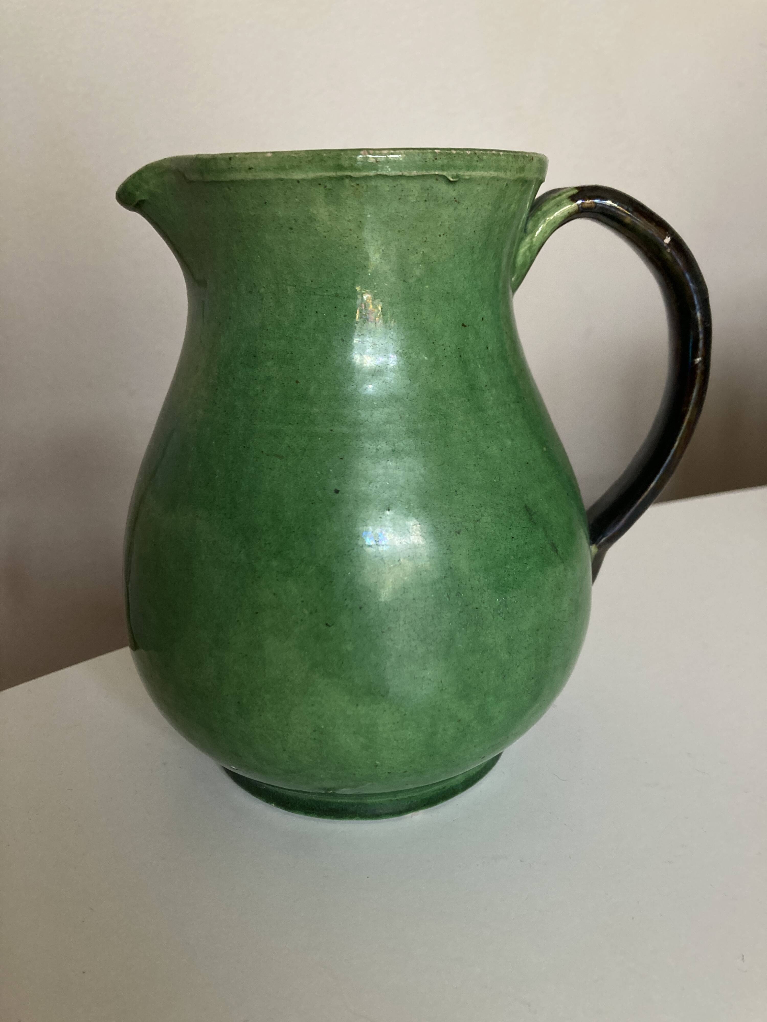 Etienne Noël pitcher vase in Dieulefit green glazed earth 1940