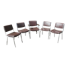 Set of 4 chairs and 1 armchair in imitation and chromed metal 1970