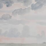 Camille COMBE: Shady seaside, Original signed watercolor