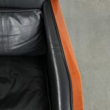 Set of 2 black leather Art Deco design armchairs in good condition