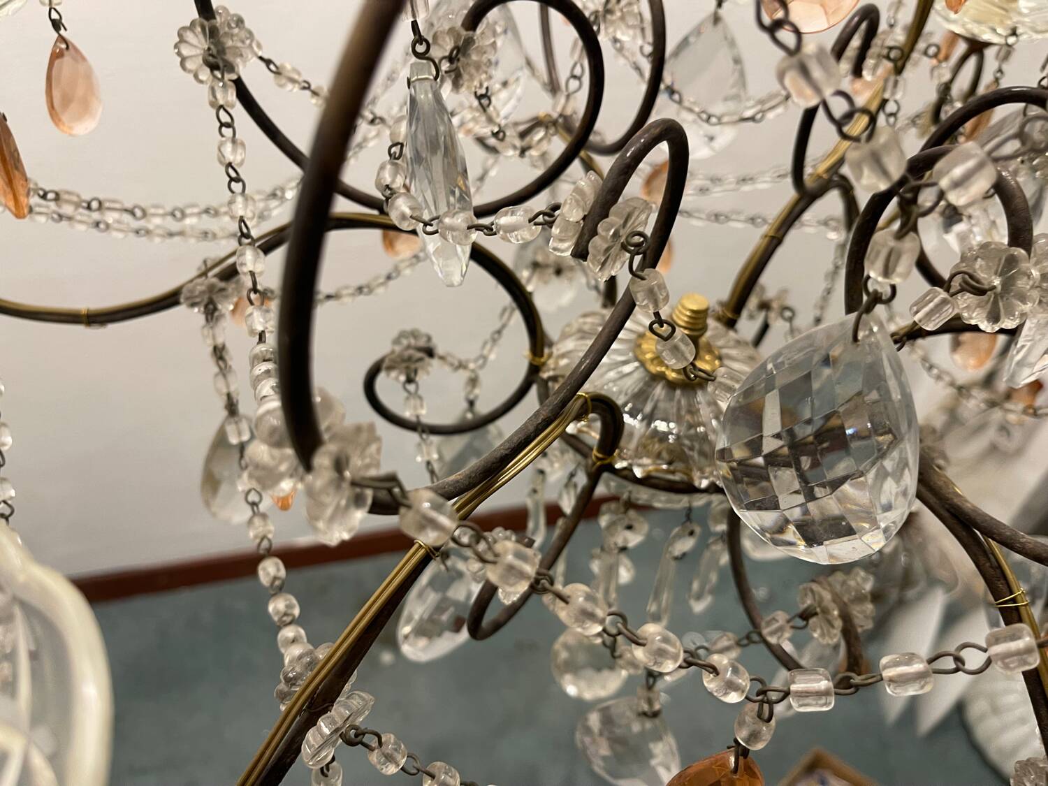 Bronze Pink Crystal Chandelier 1950’s