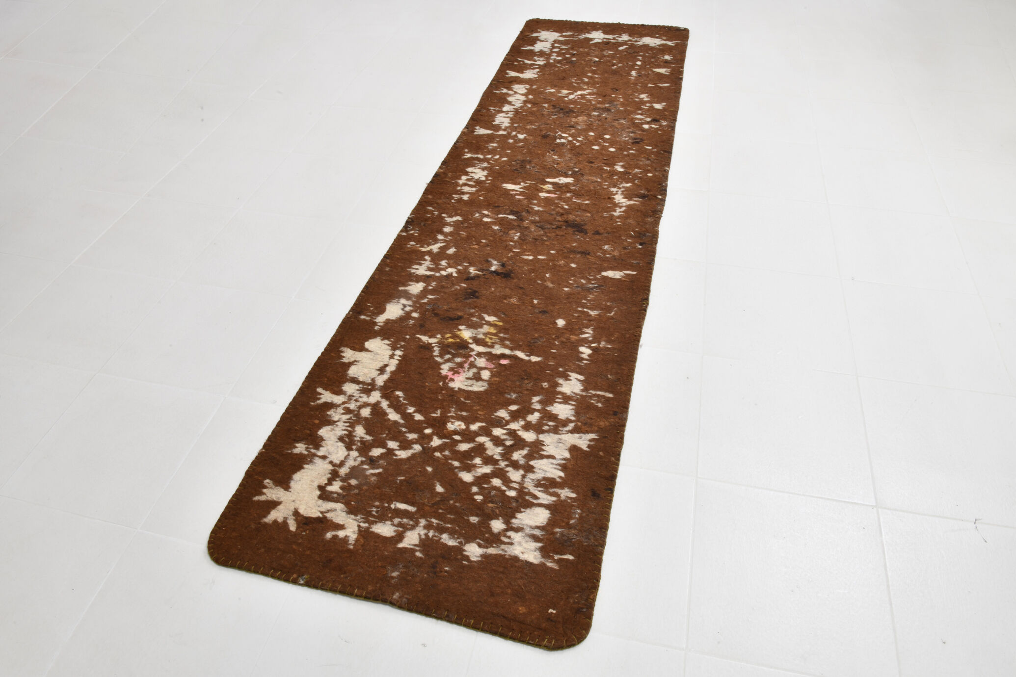 3x10 neutal brown felt vintage runner rug,85x307cm