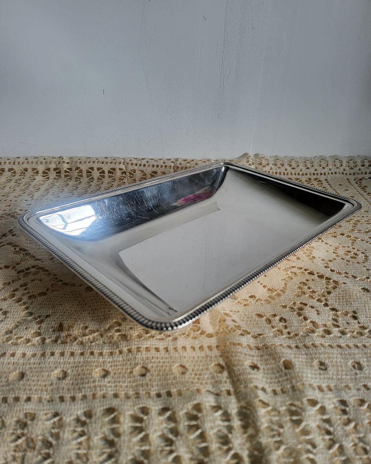Rectangular metal silver-plated tray