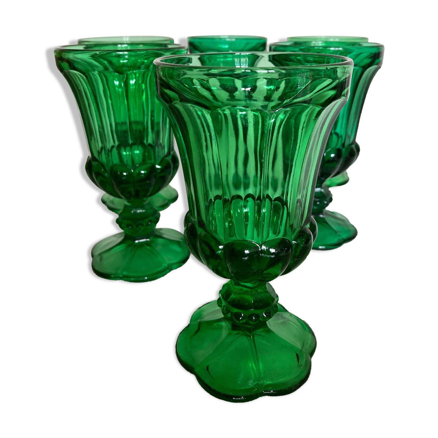 Set of 6 Medicis glasses in green moulded glass