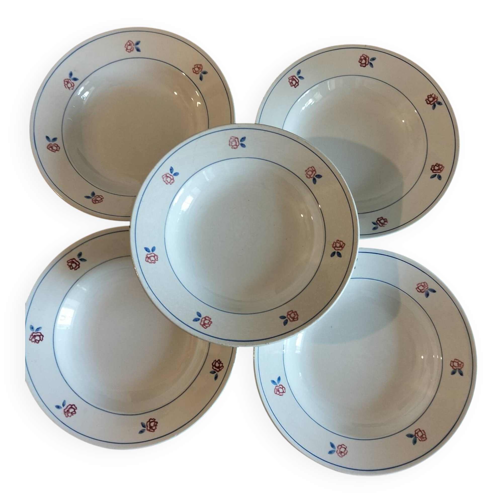 5 antique Gien Micheline soup plates