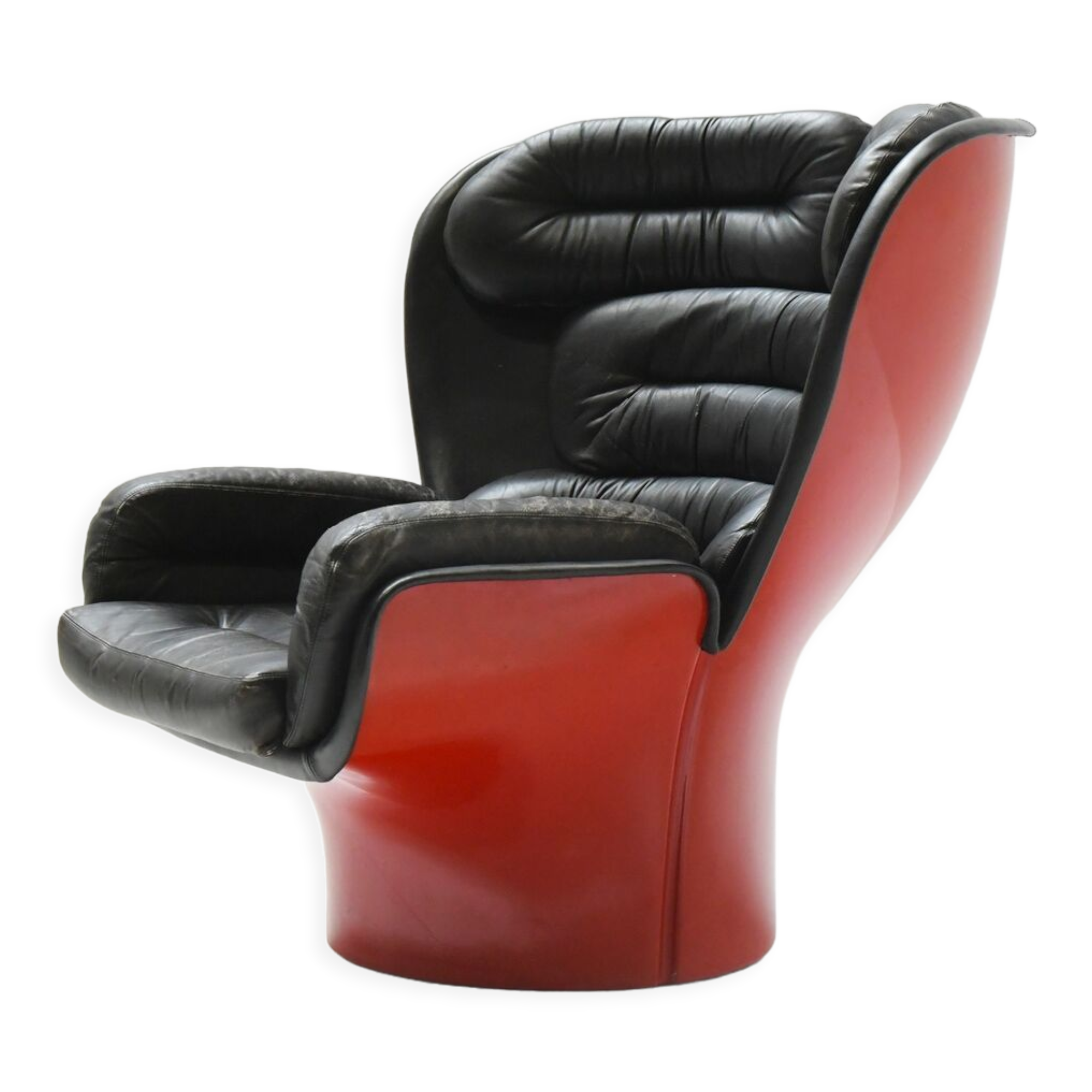 Vintage Elda chair in black leather & red shell by Joe Colombo for Comfort Italy