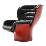 Vintage Elda chair in black leather & red shell by Joe Colombo for Comfort Italy