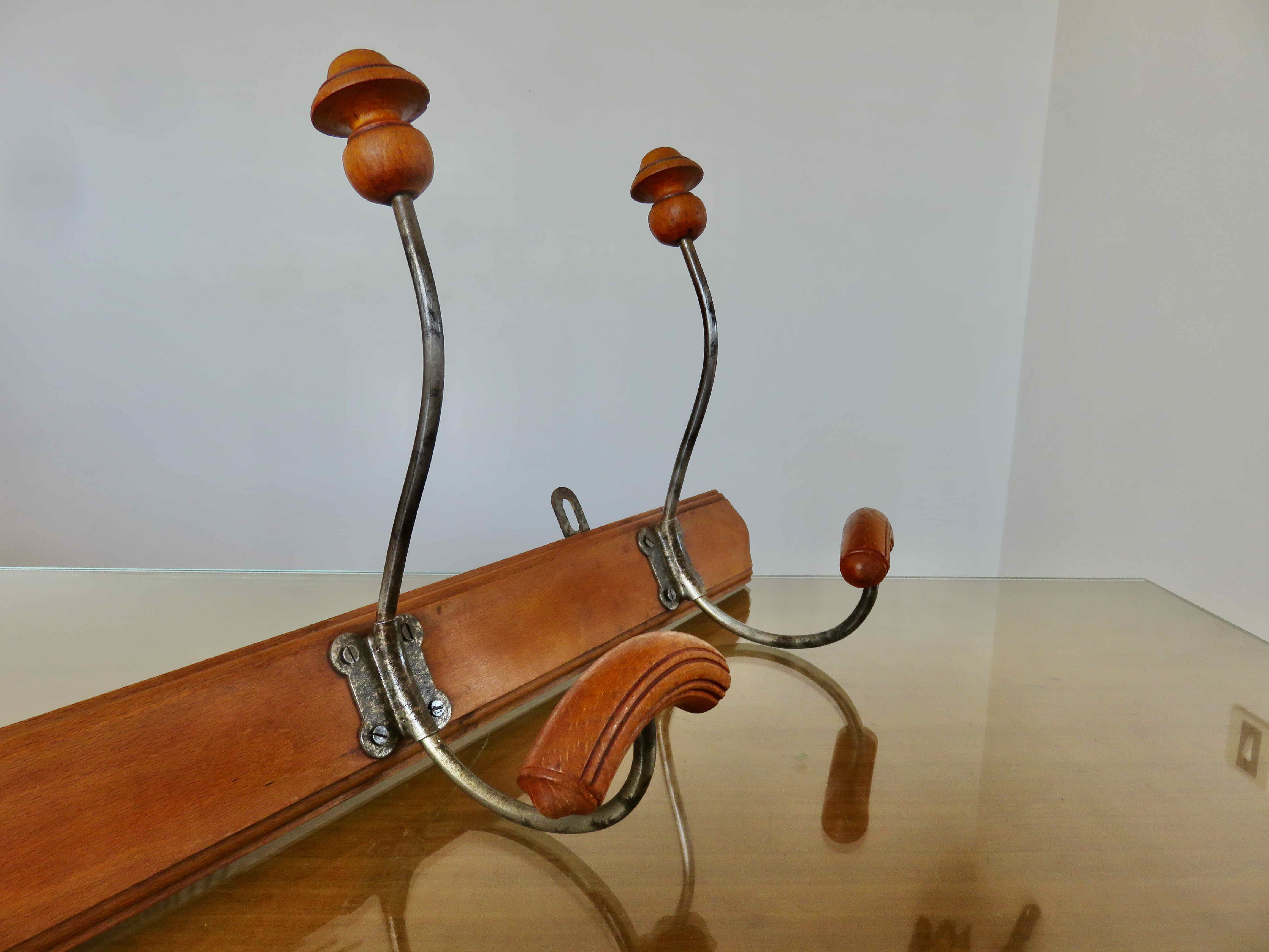 Coat rack bistro 3 hooks metal and wood 30s 40