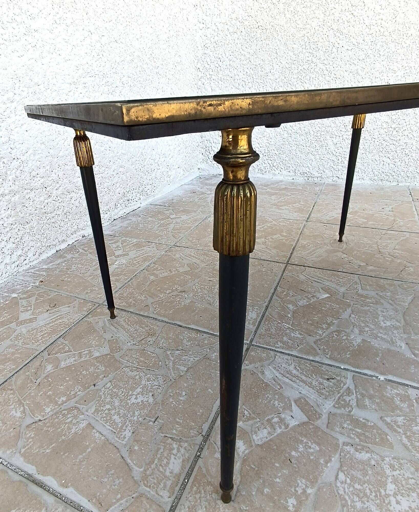 1960s metal and smoked glass coffee table