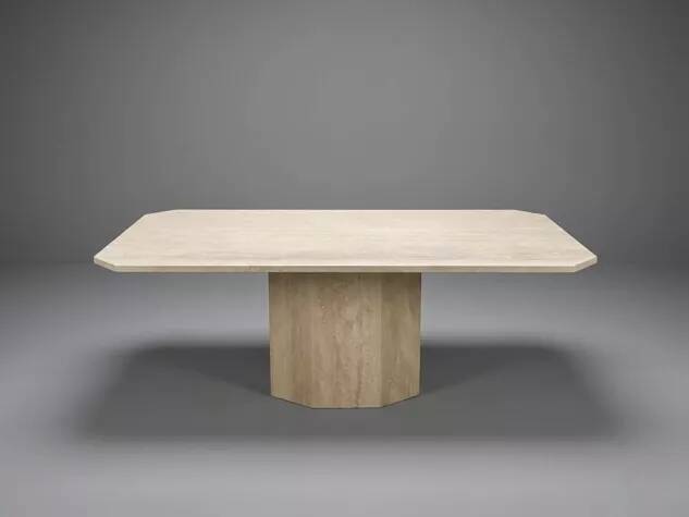 Large dining table in travertine, 1980s.