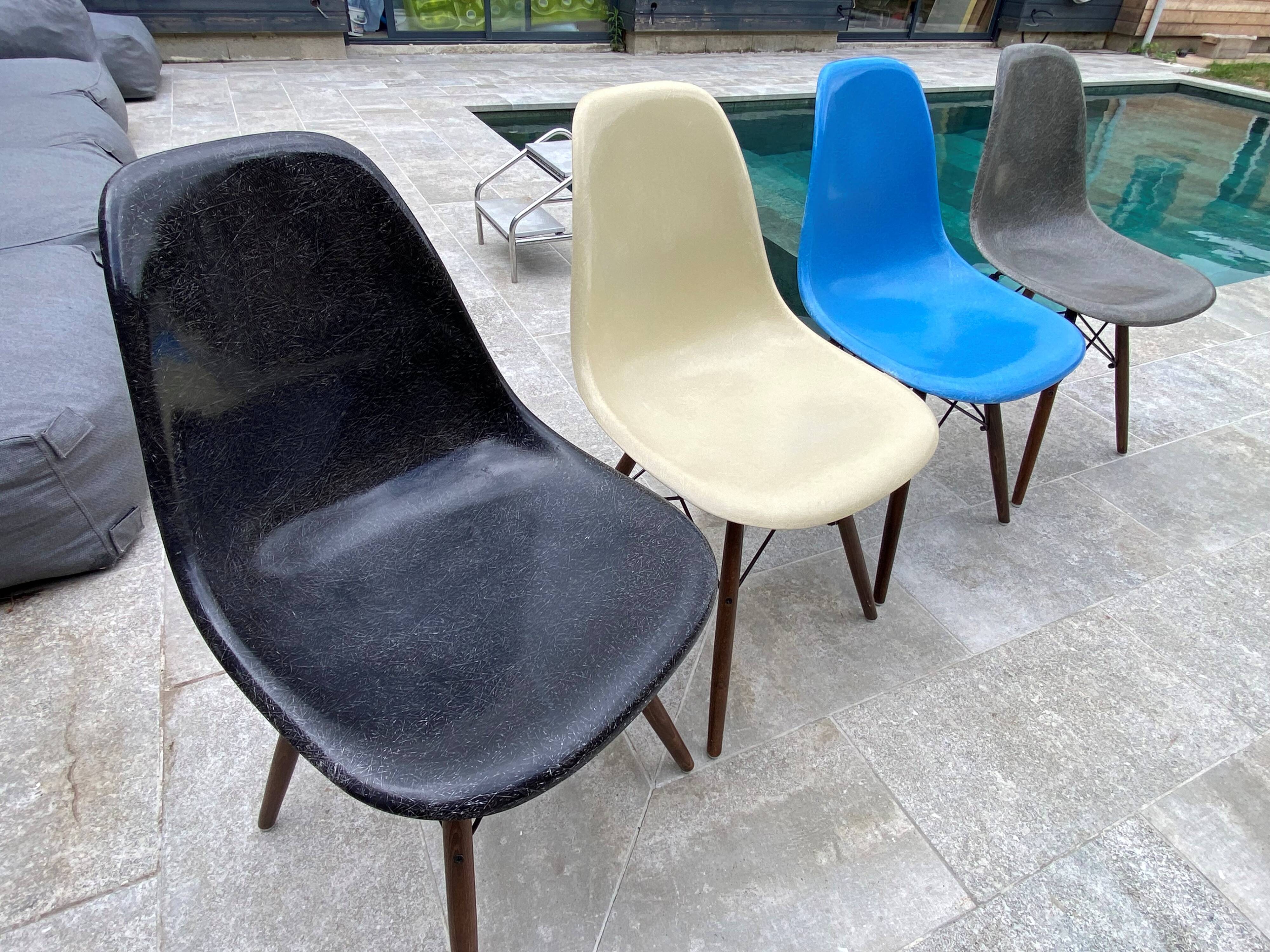 Lot of 4 DSW chairs in walnut fiber by Eames Herman Miller, vintage