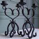 2 double brutalist candle holders in hand-forged iron. Folk art 1960.