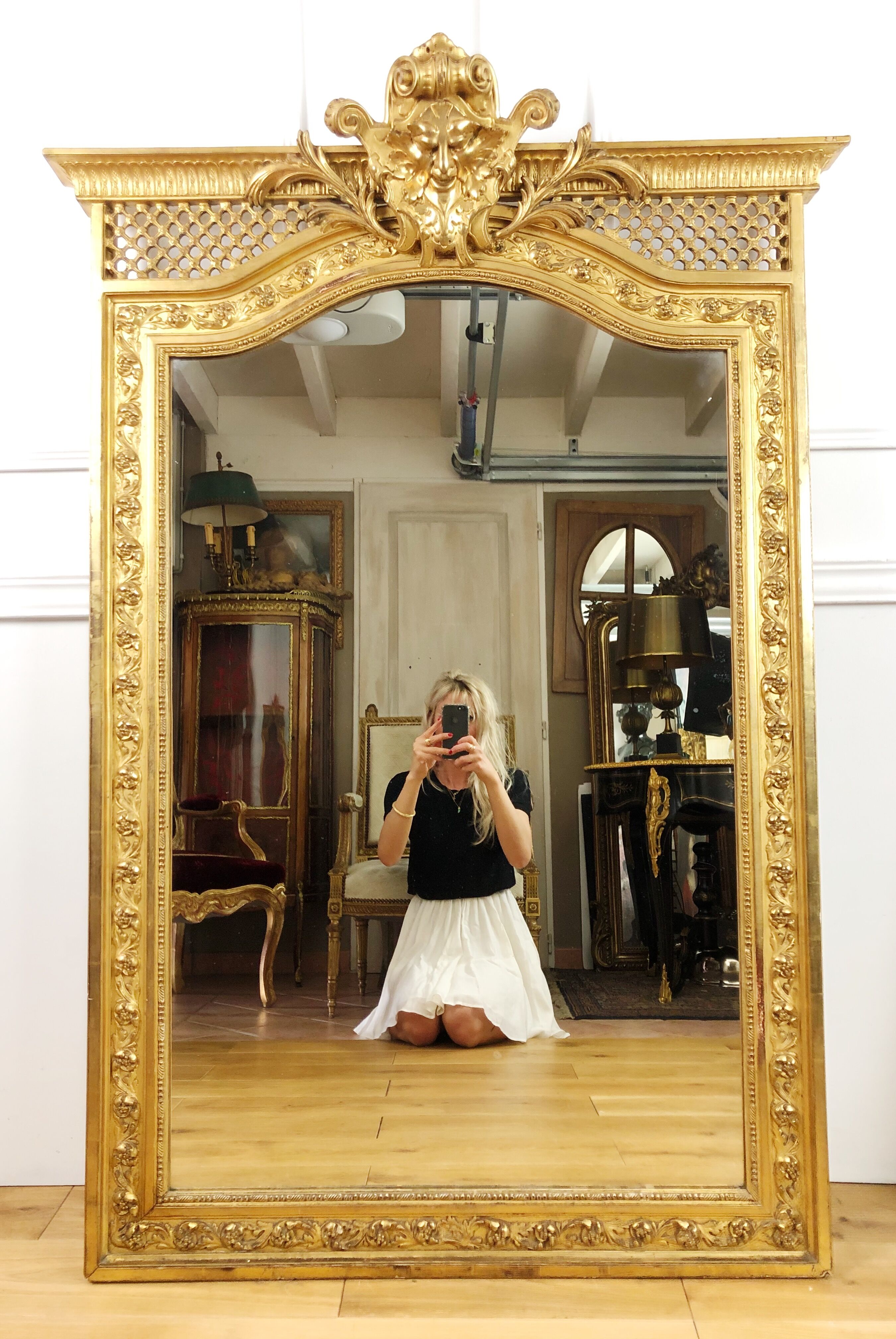 Antique fireplace mirror Napoleon III gilt wood nineteenth 98x146cm